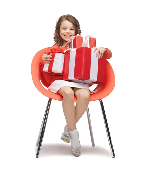 Chica con cajas de regalo — Foto de Stock