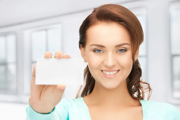 Woman with business card — Stock Photo, Image