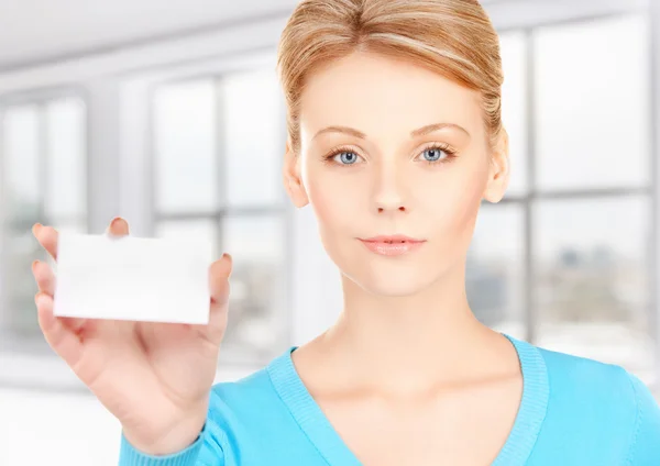 Attractive businesswoman with business card — Stock Photo, Image