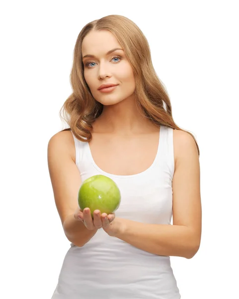 Yeşil elmalı kadın. — Stok fotoğraf