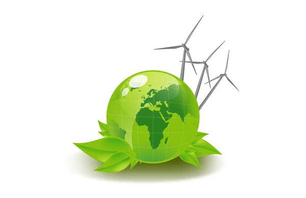 Picture of green globe and wind turbines — Stock Photo, Image