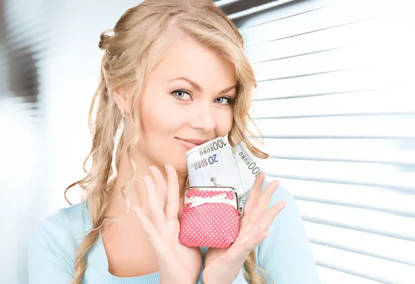 Lovely woman with purse and money — Stock Photo, Image