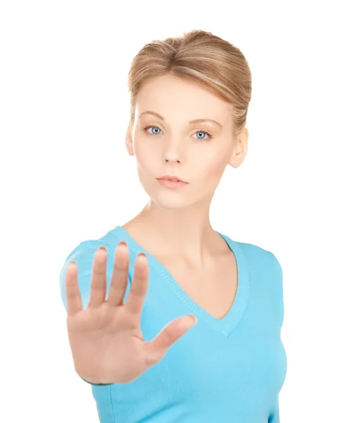 Woman making stop gesture — Stock Photo, Image