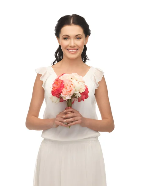 Woman with bouquet of flowers — Stock Photo, Image