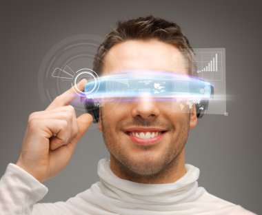 Businessman with digital glasses clipart