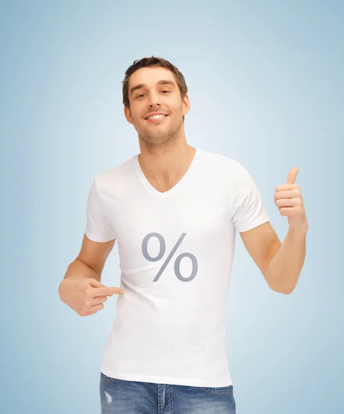 Man with percent icon showing thumbs up — Stock Photo, Image