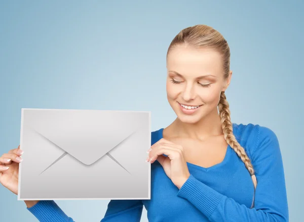 Woman showing virtual envelope — Stock Photo, Image