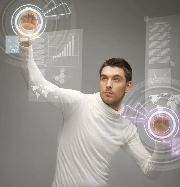 Man working with virtual screens — Stock Photo, Image