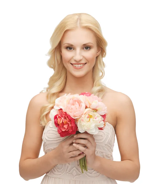 Woman with bouquet of flowers — Stock Photo, Image