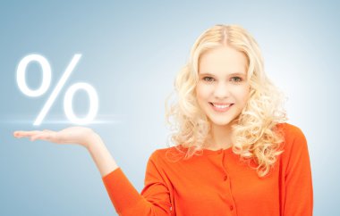 Girl showing sign of percent in her hand clipart
