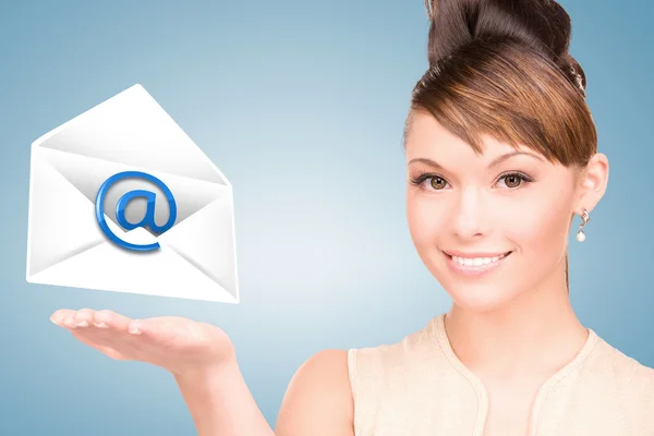 Woman showing virtual envelope — Stock Photo, Image