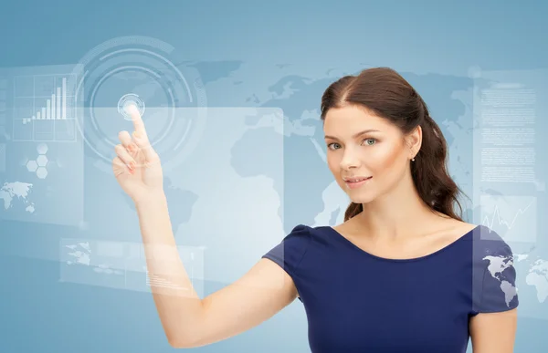 Business woman touching virtual screen — стоковое фото