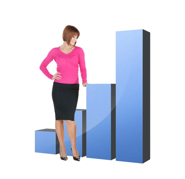 Kobieta wskazując na duże wykres 3d — Zdjęcie stockowe