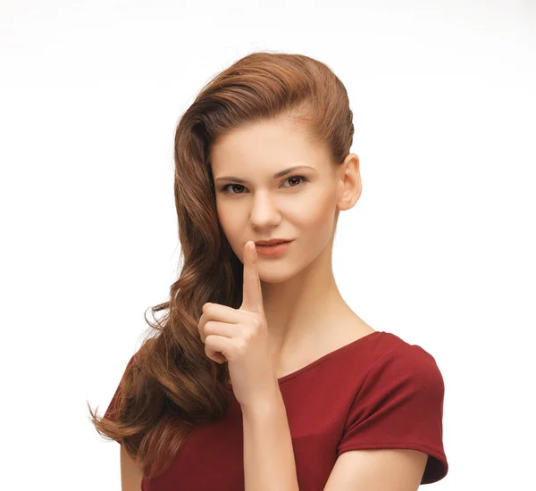 Woman showing silence gesture — Stock Photo, Image