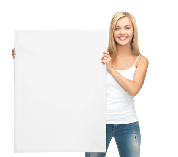Mulher com placa branca em branco — Fotografia de Stock