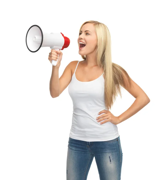 Woman with megaphone — Stock Photo, Image