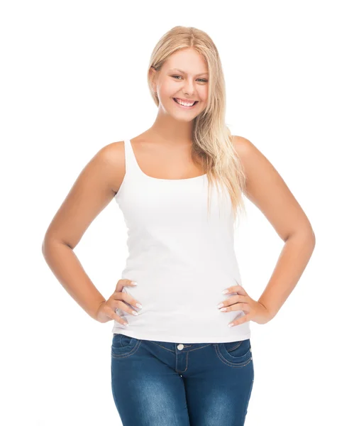 Tiener meisje in lege witte t-shirt — Stockfoto