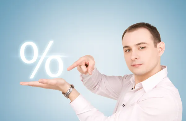 Homem com sinal percentual — Fotografia de Stock