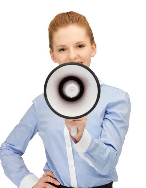 Businesswoman with megaphone — Stock Photo, Image