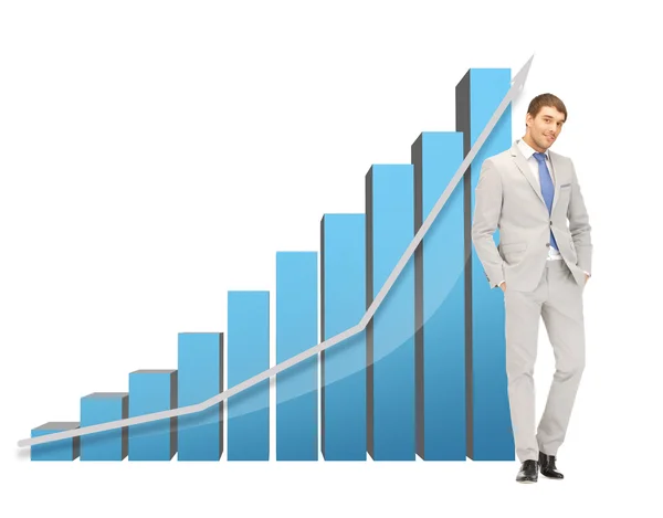 Handsome businessman with big 3d chart — Stock Photo, Image
