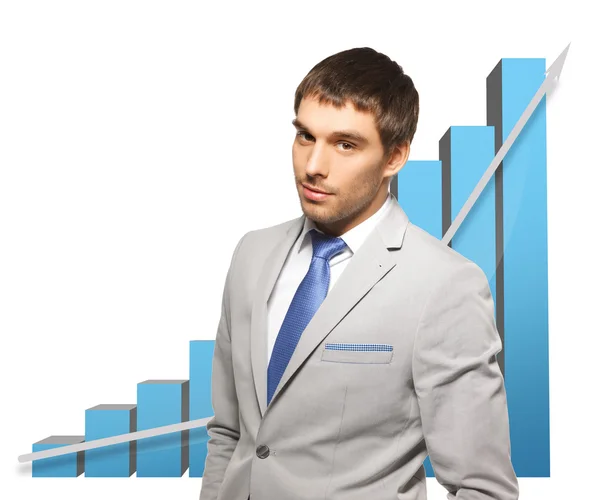 Schöner Geschäftsmann mit großem 3D-Diagramm — Stockfoto