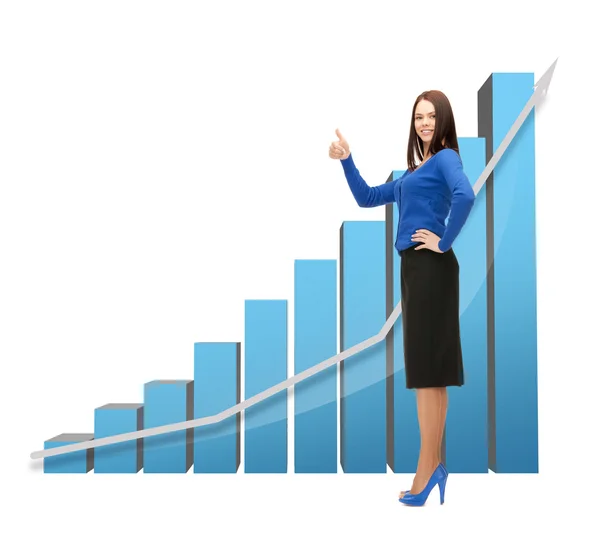 Businesswoman with big 3d chart — Stock Photo, Image