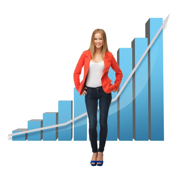 Businesswoman with big 3d chart — Stock Photo, Image