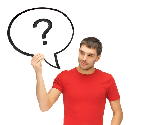 Man with text bubble and question mark — Stock Photo, Image
