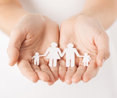 Womans hands with paper man family clipart