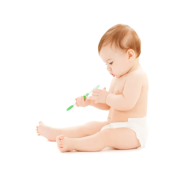 Kíváncsi baba fogmosás — Stock Fotó