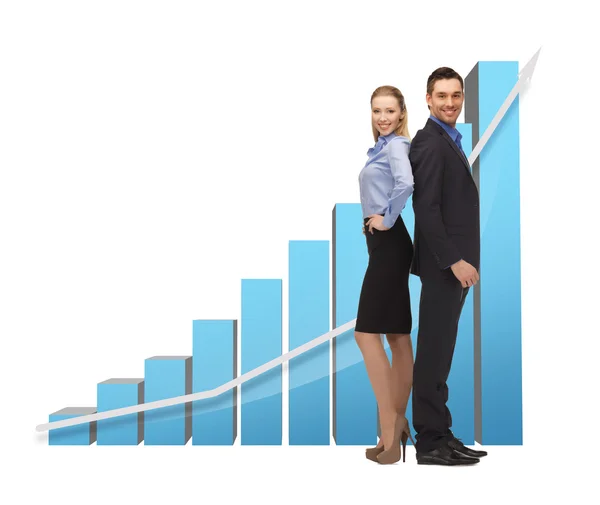 Man and woman with 3d graph — Stock Photo, Image