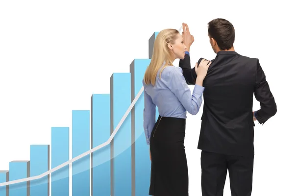 Man and woman with 3d graph — Stock Photo, Image