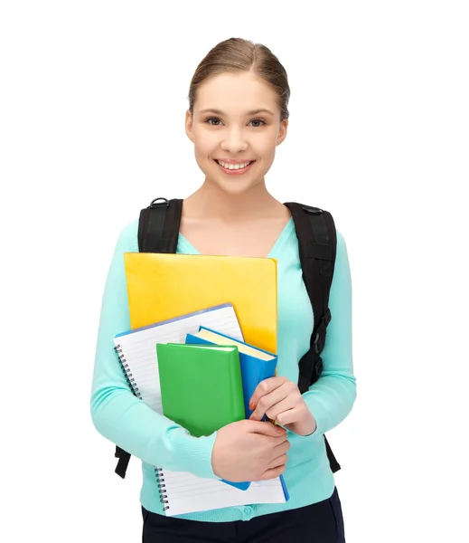 Student met boeken en Schooltasje — Stockfoto