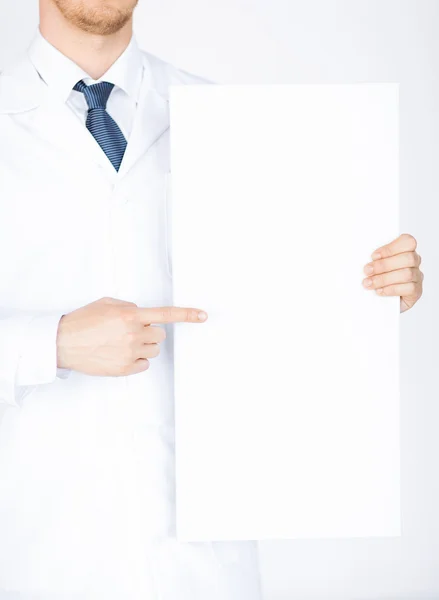 Läkare håller Tom vit banner — Stockfoto