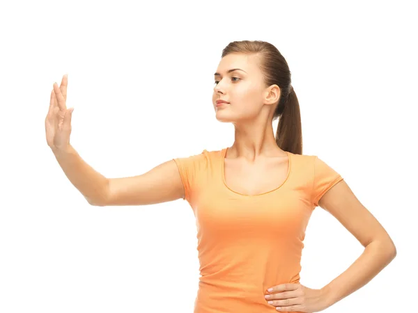 Chica en blanco camiseta de color — Foto de Stock