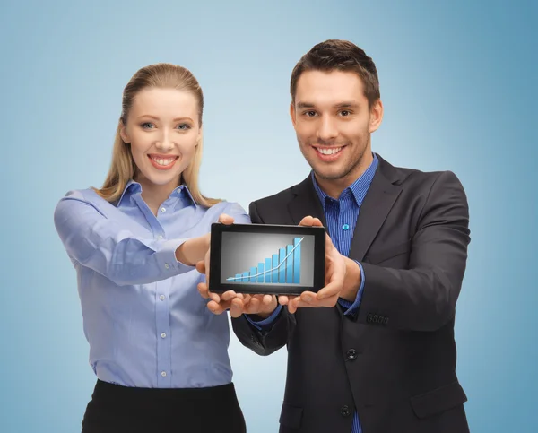 Two business showing tablet pc with graph — Stock Photo, Image