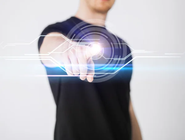 Male hand touching virtual screen — Stock Photo, Image