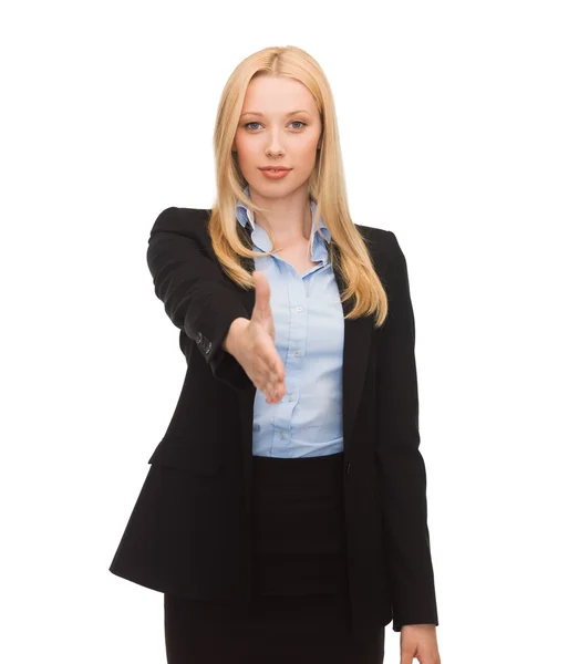 Woman with an open hand ready for handshake — Stock Photo, Image