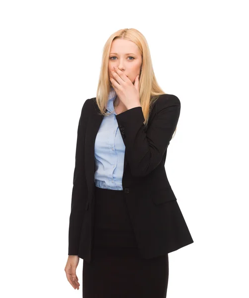 Businesswoman closing her mouth with hand — Stock Photo, Image