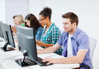 Student with computer studying at school clipart