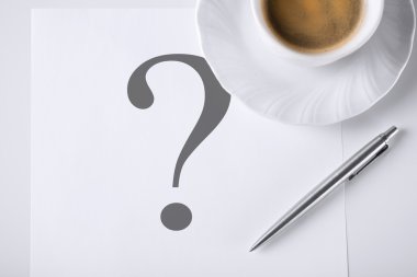 Note with question mark and coffee clipart