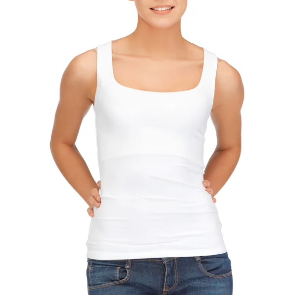 Mujer en blanco camiseta blanca — Foto de Stock