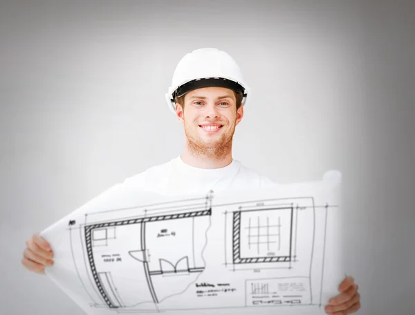 Kask ile plan içinde erkek mimar — Stok fotoğraf