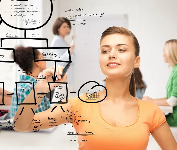 Student drawing notes on the virtual screen — Stock Photo, Image