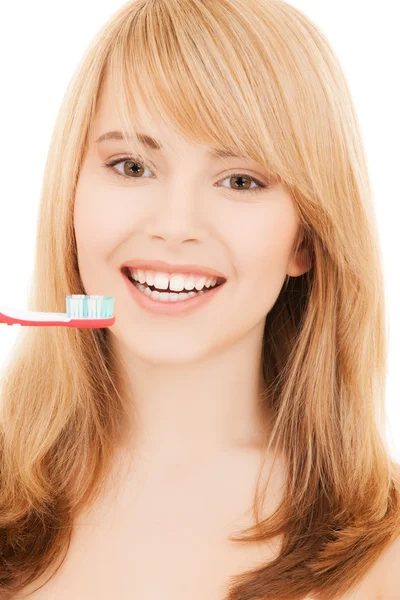 Adolescente com escova de dentes — Fotografia de Stock