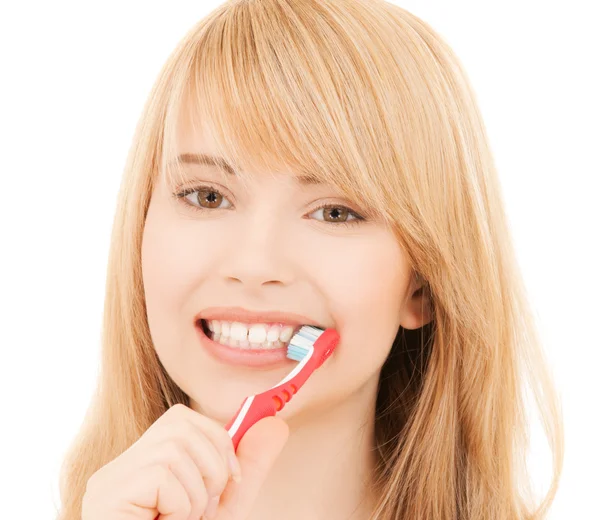 Chica adolescente con cepillo de dientes — Foto de Stock