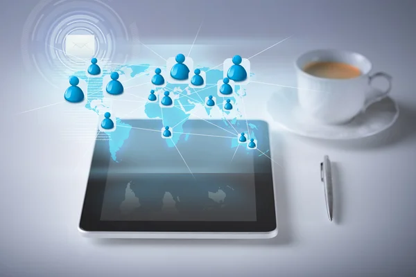 Tablet pc with contact icons — Stock Photo, Image