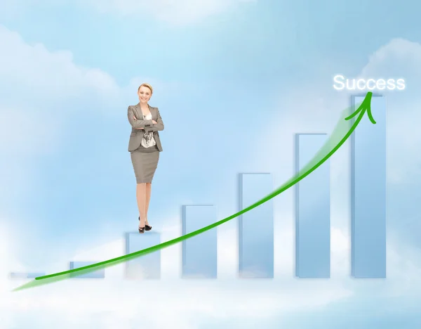 Businesswoman with big 3d chart — Stock Photo, Image