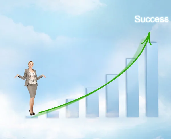 Businesswoman with big 3d chart — Stock Photo, Image