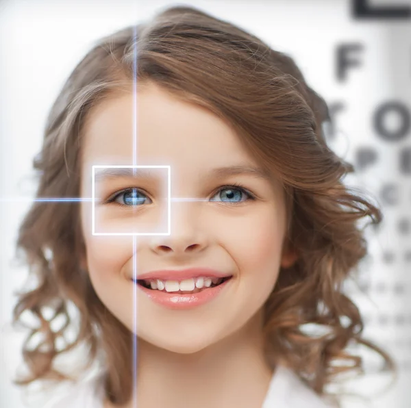 Cute girl with eye chart — Stock Photo, Image